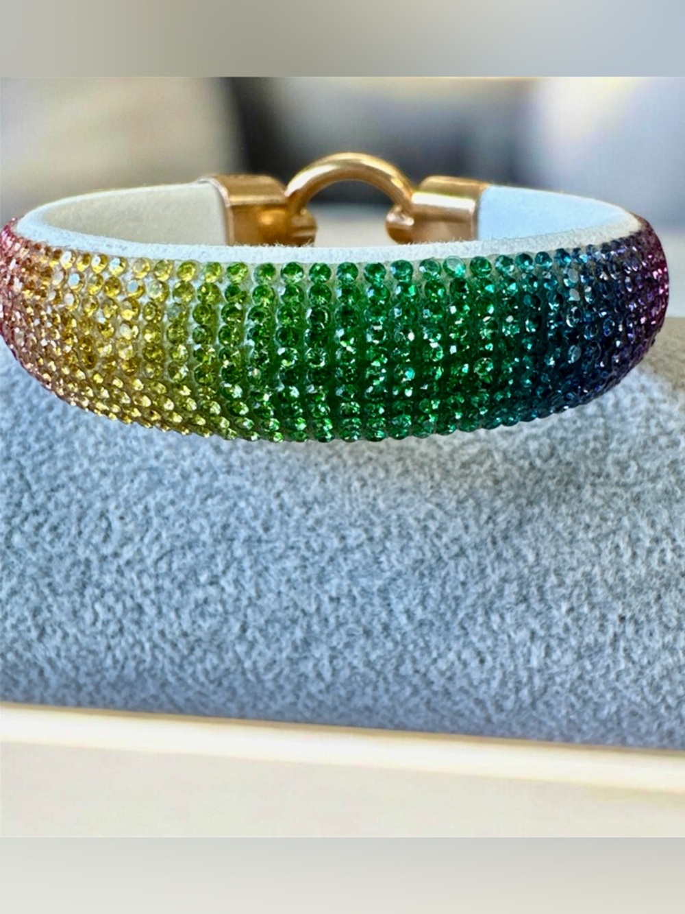 Crystal Ombre Rainbow Cuff Bracelet - Gold Hardware